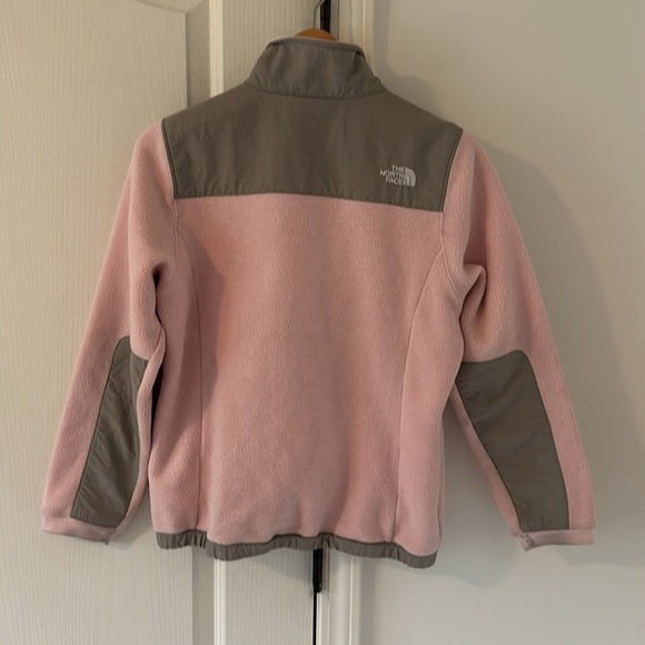 Gently worn The North Face Big kids Denali Jacket. Pink and gray. Cuffs stained. - Picture 2 of 6